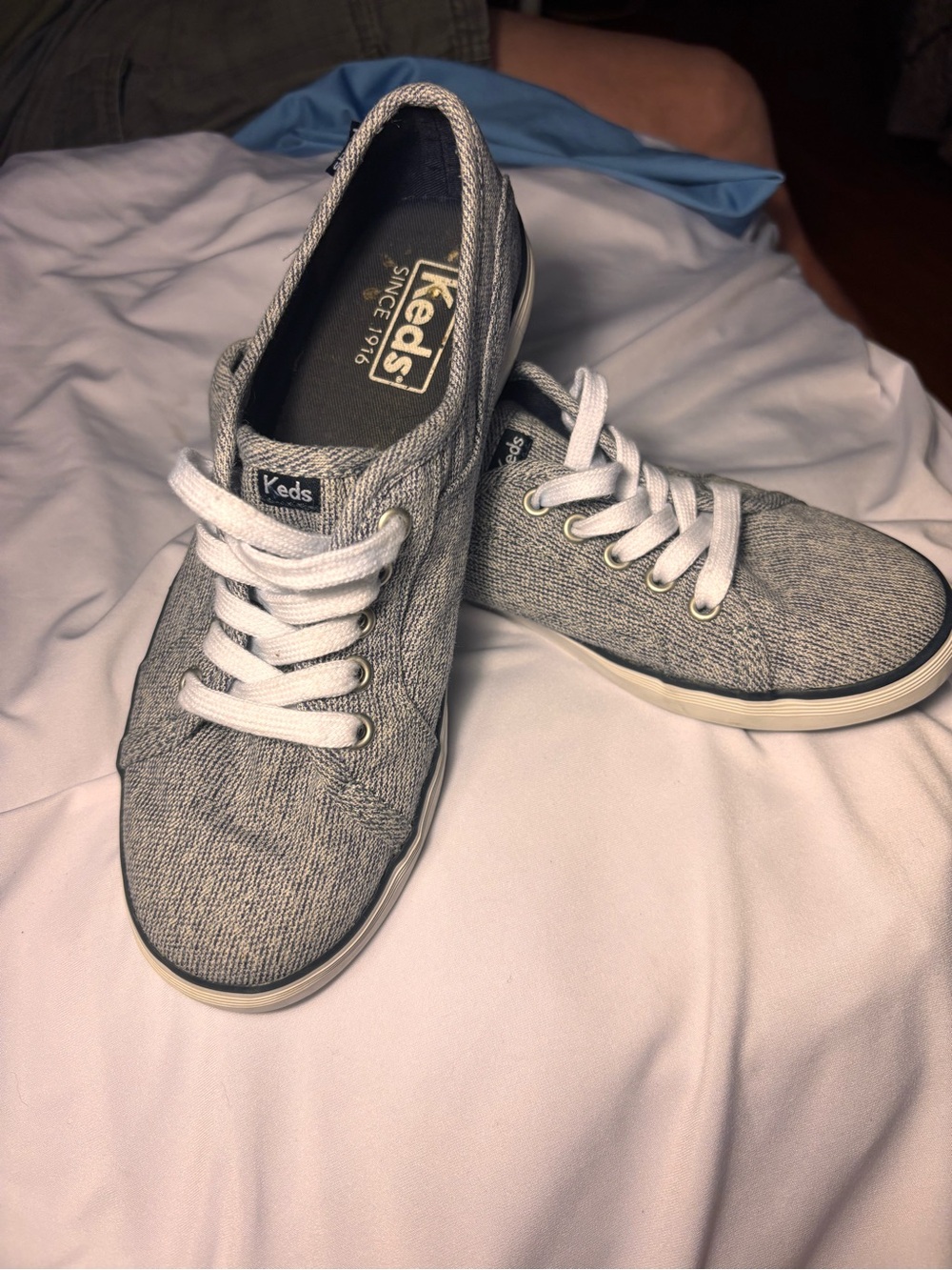 Keds Women’s Gray Knit Canvas Sneakers with White Laces